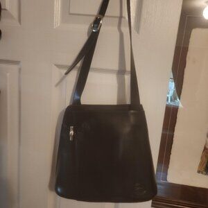 Vintage Longchamp Roseau Black Leather Shoulder Bag Silver Bamboo Toggle Purse